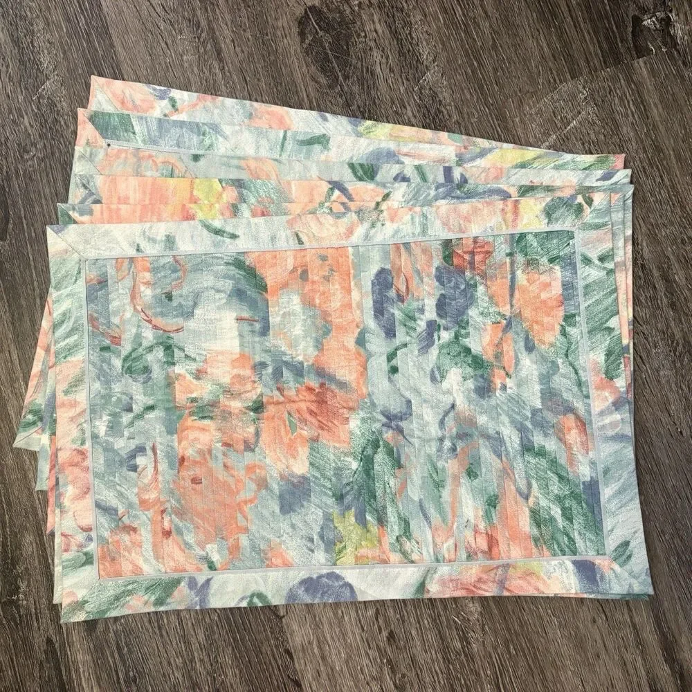 Vintage Pastel Floral Pleated Placemats 80s 90s Decor Cottage Core Shabby Chic